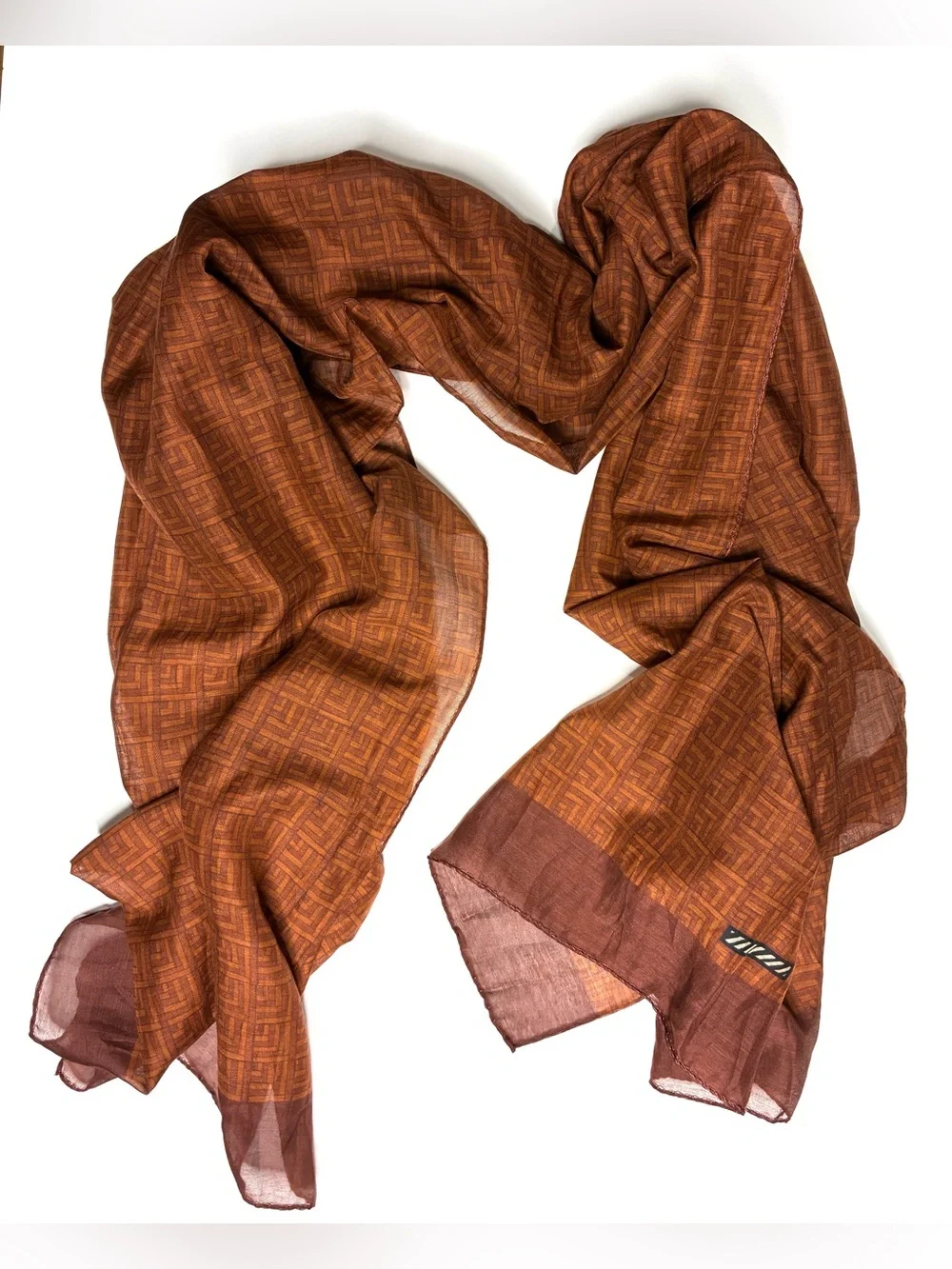 Billy Reid Italy Cotton-Silk Geometric Maze Print Scarf - Rust Brown